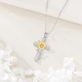 wholesale 925 Sterling Silver Sunflower and Cardinal Cross Pendant Necklace for Women-0-1