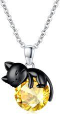 wholesale 14K Gold Pink Crystal Black Cat Pendant Necklace for Women Cats Lover-0-110