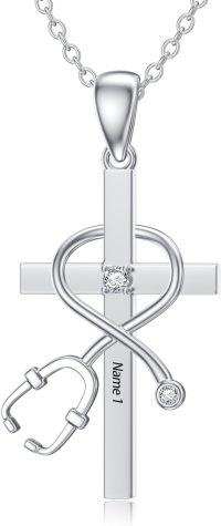 wholesale 925 Sterling Silver 925 Cubic Zirconia Heart-Shaped Stethoscope Cross Pendant Necklace-Casual-Personalized