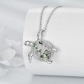 wholesale 925 Sterling Silver Turtle Green Agate Pendant Chain Necklace  for Women Girls-0-2