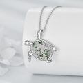 wholesale 925 Sterling Silver Turtle Green Agate Pendant Chain Necklace  for Women Girls-0-2