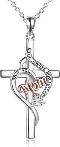 wholesale 925 Sterling Silver Heart Pendant with I Love You and Cubic Zirconia - Mothers Day Gift for Mom Grandmother-cross mom