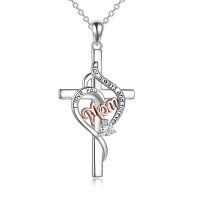 wholesale 925 Sterling Silver Heart Pendant with I Love You and Cubic Zirconia - Mothers Day Gift for Mom Grandmother-cross mom