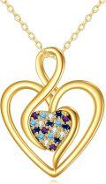 wholesale 10K Gold Multi-Colored Crystal Heart Pendant Necklace s for Her-0-0
