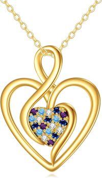 wholesale 10K Gold Multi-Colored Crystal Heart Pendant Necklace s for Her-Heart Infinity Necklace