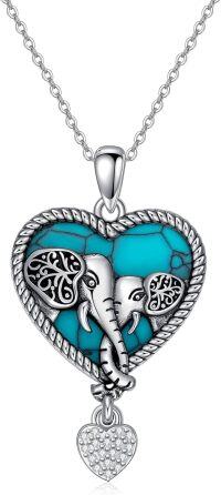 wholesale 925 Sterling Silver Turquoise Heart-Shaped Elephant Pendant Necklace with 30 Chain-Elephant-2