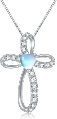 wholesale 925 Sterling Silver Birthstone Cross Necklace for Women Birthday Mother s Day Gift ( )-06-Jun Birthstone - Moonstone