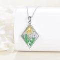 wholesale 925 Sterling Silver Desert Sun Cactus Pendant Necklace with Green Enamel and Gold Accents-0-1