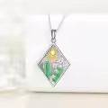 wholesale 925 Sterling Silver Desert Sun Cactus Pendant Necklace Wholesale with Green Enamel and Gold Accents-0-1
