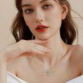 wholesale 925 Sterling Silver Turquoise Cross Necklace for Women - Religious Jewelry with Green Stone, 18+2 Chain, S925, Hypoallergenic, Gift Box-0-4