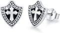 wholesale 925 Sterling Silver Shield Cross Stud Earrings - Religious Jewelry for Women and Men-0-0