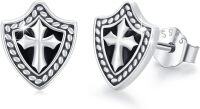 wholesale 925 Sterling Silver Shield Cross Stud Earrings - Religious Jewelry for Women and Men-Cross