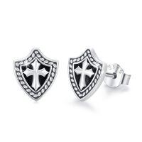 wholesale 925 Sterling Silver Shield Cross Stud Earrings - Religious Jewelry for Women and Men-Cross