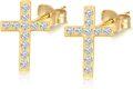 wholesale 14k Gold Cross Stud Earrings with Moissanite for Women and Teens Religious Jewelry-0-0