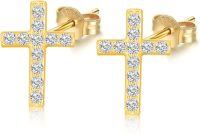 wholesale 14k Gold Cross Stud Earrings with Moissanite for Women and Teens Religious Jewelry-Yellow Gold