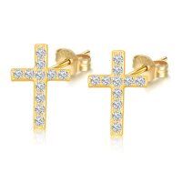 wholesale 14k Yellow Gold Cross Lab Created Moissanite Stud Earrings-Yellow Gold
