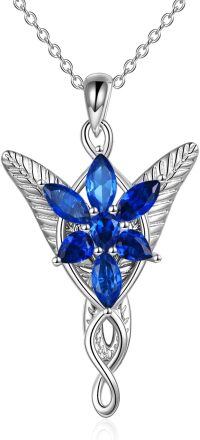 wholesale Sterling Silver Cubic Zirconia Arwen Evenstar Necklace for Women-deep blue-09