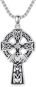 wholesale 925 Sterling Silver &  Claddagh Irish Cross with Celtic Knots and Shamrocks Pendant on 24 Box Chain-0-0
