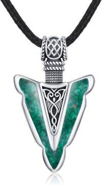 wholesale  Sterling Silver Rock Spearhead Pendant Necklace for Men Women -A5-Malachite