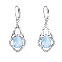 wholesale 925 Sterling Silver Green Drop Earrings Wholesale With Braided Details And Floral Accents-Larimar B