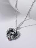 wholesale 925 Sterling Silver Gothic Skulls in Heart with Red Stone and Black Cat Charm Pendant & Chain for Women Men -0-3