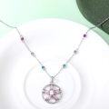 wholesale 925 Sterling Silver White Gold Plated Pink and Purple CZ Flower Pendant Necklace 45cm Chain-0-1