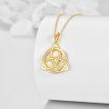 wholesale 14K Gold Triquetra Trinity Knot Pendant Necklace with Cubic Zirconia Stones for Women Irish s-0-2