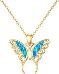 wholesale 14K Gold Blue Opal Butterfly Pendant Necklace - 18 Inches Chain Length-0-0