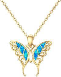 wholesale 14K Gold Blue Opal Butterfly Pendant Necklace - 18 Inches Chain Length-Butterfly-Blue Opal