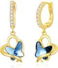 wholesale TOUPOP Hoop Drop Earrings Butterfly Earring 14k Gold Plated Sterling Silver Jewelry Crystal Dangle Earrings Gifts For Women -0-0
