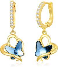 wholesale TOUPOP Hoop Drop Earrings Butterfly Earring 14k Gold Plated Sterling Silver Jewelry Crystal Dangle Earrings Gifts For Women -undefined