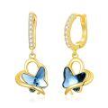TOUPOP 14k Gold Plated Sterling Silver Crystal Butterfly Hoop Drop Earrings-0-0