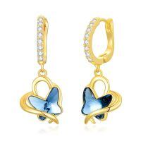 TOUPOP 14k Gold Plated Sterling Silver Crystal Butterfly Hoop Drop Earrings-undefined