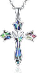 wholesale 925 Sterling Silver Abalone Shell Dreamboat Cross Necklace for Women Christian Jewelry Confirmation Gifts Faith Religious Pendant-0-0