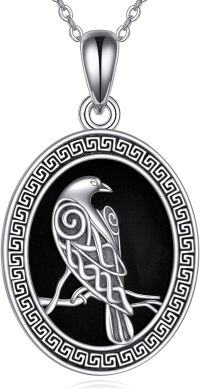 wholesale 925 Sterling Silver Metal Onyx Raven Pendant Necklace for Women and Men-Raven
