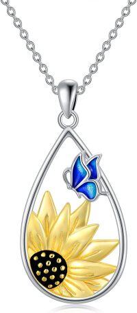 wholesale 925 Sterling Silver Blue Butterfly & Yellow Flower Teardrop Pendant Necklaces for Women-A-Sunflower Butterfly-Personalized Sunflower Teardrop Necklace