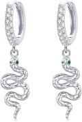 wholesale 925 Sterling Silver Gold-Plated Green Stone Snake Drop Hoop Earrings for Women - Hypoallergenic  4cm Long-0-0