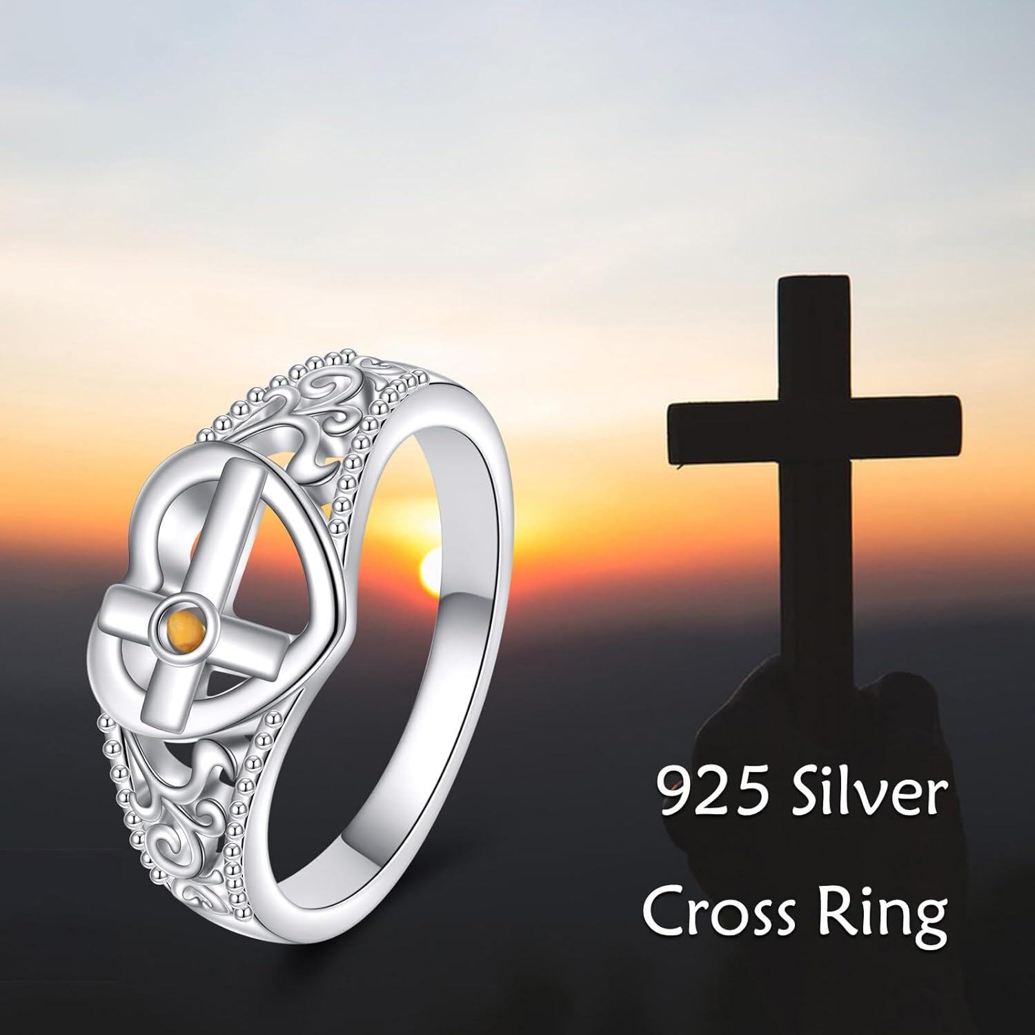  Sterling Silver Mustard Seed Ring for Women Christian Faith Cross Jewelry Mother s Day Birthday Gift for Mom -0-2