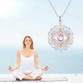 wholesale 925 Sterling Silver Pink Moonstone Evil Eye Lotus Pendant Necklaces for Women and Girls-0-4