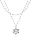 wholesale 925 Sterling Silver Cross & Star of David Layered Pendant Necklace for Women Girls Gifts-0-0