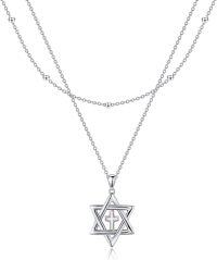 wholesale 925 Sterling Silver Cross & Star of David Layered Pendant Necklace for Women Girls Gifts-Star of David Opal