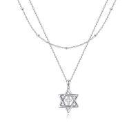 wholesale 925 Sterling Silver Cross & Star of David Layered Pendant Necklace for Women Girls Gifts-Star of David Opal