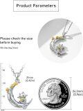 wholesale 925 Sterling Silver Crescent Moon with Gold Flowers and Kitty Charm Necklace Pendant-0-5