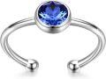 wholesale 925 Sterling Silver 14K White Gold Plated Simulated Sapphire Crystal Adjustable Birthstone Ring for Women-0-2