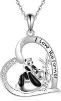 wholesale 925 Sterling Silver Heart-Shaped Love You Forever Pandas Pendant Necklace-0-0