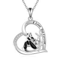 wholesale 925 Sterling Silver Heart-Shaped Love You Forever Pandas Pendant Necklace-Panda