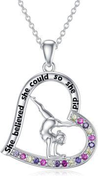 wholesale 925 Sterling Silver Multicolor Crystal Gymnastics Girl Heart Cross Volleyball Pendant Necklace for Women-Gymnastics-Color