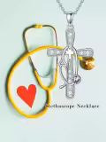 TOUPOP Sterling Silver Birthstone Cross Stethoscope Nursing Necklace Pendant-0-5