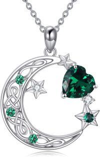 wholesale Sterling Silver Garnet Crescent Moon Star Necklace for Mom Daughter Wife Girlfriend Celtic Jewelry Gift-Green