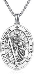 wholesale 925 Sterling Silver St Christopher Medal Necklace for Men Women Prayer  48cm Chain Length-0-0